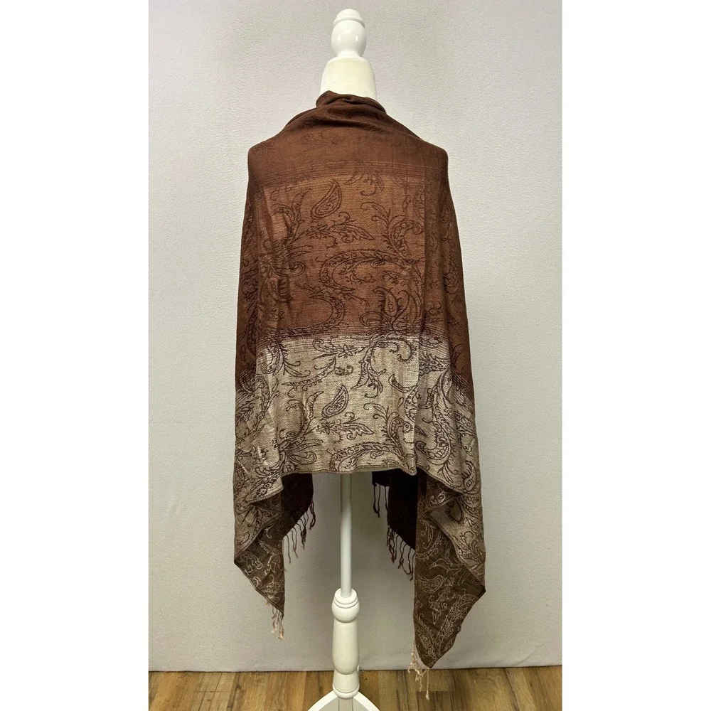 Boho Dark Academia PS Womens OS Brown Paisley Pashmina Shawl Scarf Wrap